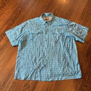 Habit Mens Shirt Size 2XL Outdoor Fishing Short Sleeve Blue Plaid 40+ 360 Vent